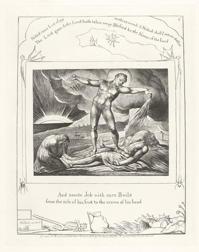 And smote Job with sore Boils from the sole of his foot to the crown of his head, 1825 by William Blake